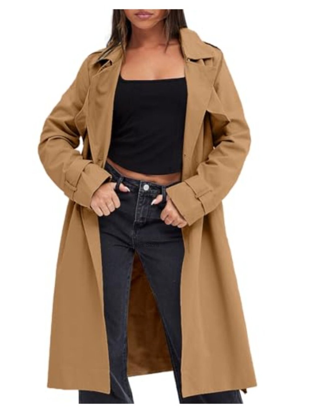 Double Breasted Trench Coat Long Lapel Overcoat with Belt